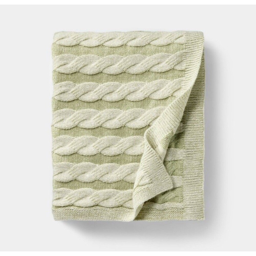 50"x60" Twisted Cable Throw Blanket Green and Cream - Threshold designed with